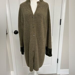 Soft Surroundings Women’s Long Sleeve Cardigan Sweater Green Velvet Cuff Medium